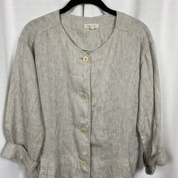 Eileen Fisher Cream Organic Linen Button Front Longline Jacket Sz.M - Picture 5 of 14